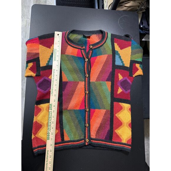 Perez Baby Alpaca Knit Cardigan Colorblock Size Large Hand Knit Colorful Artsy - Picture 6 of 11